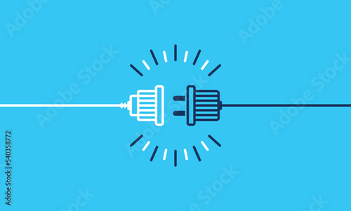 Electric plug and outlet socket unplugged. Wire, cable of energy disconnect. Electric socket with a plug. Connection and disconnection concept. Concept of 404 error connection. 