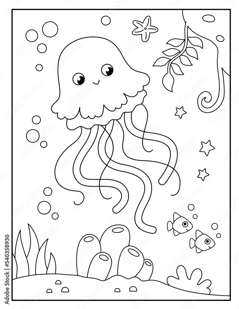 Cute jellyfish coloring page for kids