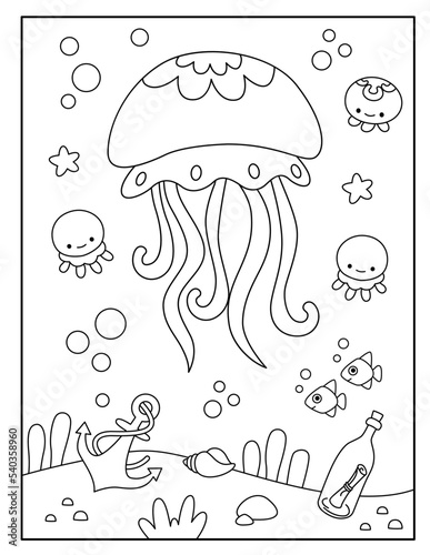Cute jellyfish coloring page for kids
