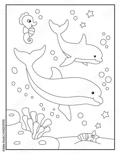 Cute dolphin coloring pages for children