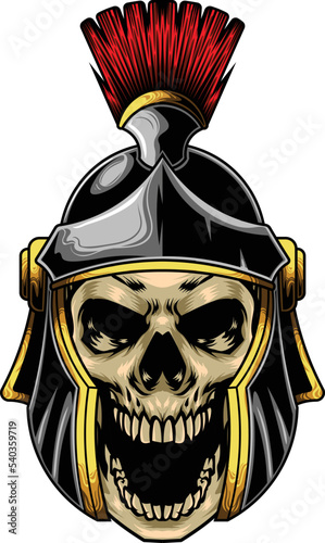Vector illustration of skull wearing warrior helmet