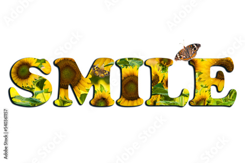 Isolated SMILE Text with Sunflowers