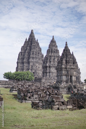 sunny holiday atmosphere at Prambanan Temple  Indonesia. This temple is a famous tourist attraction and one of the UNESCO world heritage sites.