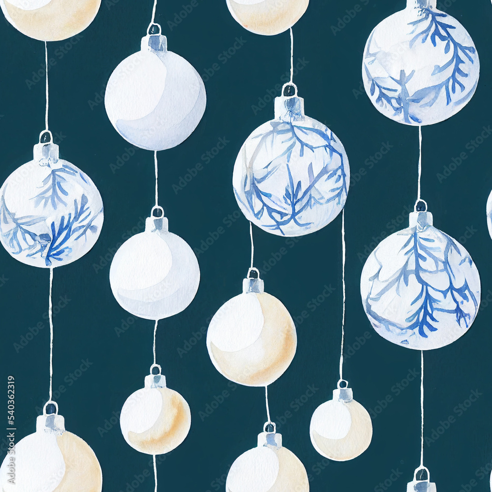 Blue Christmas decorations. Seamless return pattern. Vintage motif. Digital art
