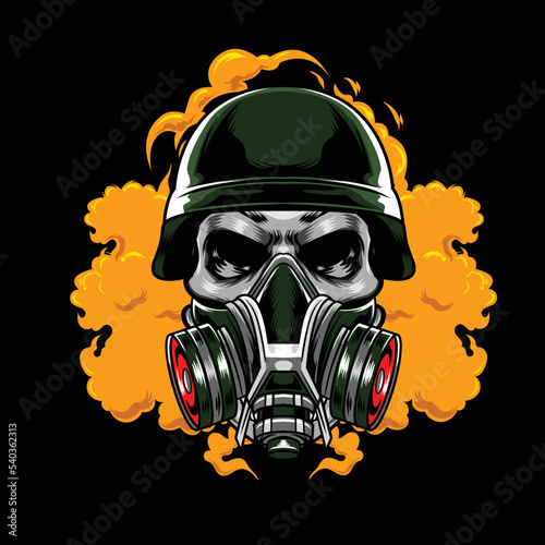 Vector illustration of skull wearing gas mask
