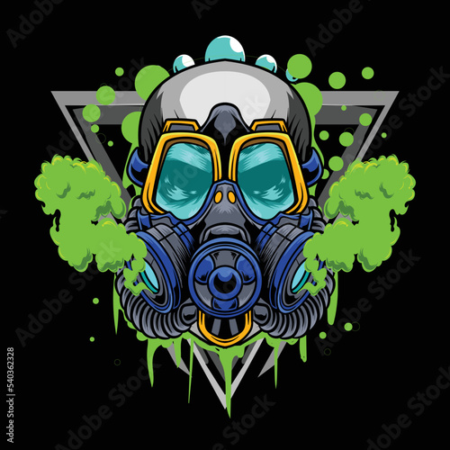 Vector illustration of skull wearing gas mask