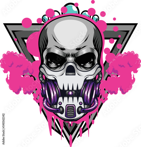 Vector illustration of skull wearing gas mask