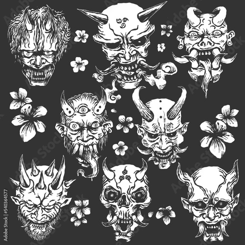 Billede på lærred Oni demons Japanese demons pattern for background works manga style vectors