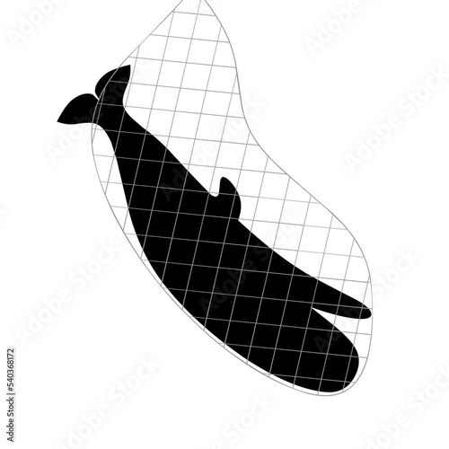 Silhouette of a whale caught in a net. Whale trapped on a white background. Great for posters don't hunt protected animals, animals that are about to become extinct. Vector illustration