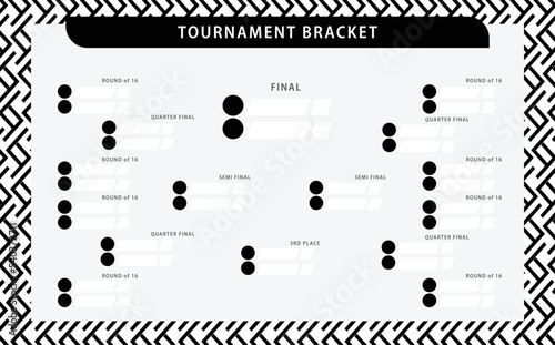 Monochrome vector tournament bracket with diagonally placed lines pattern. Simple black and white knocked-off stages. Suitable for football, badminton, basketball, and other sports.