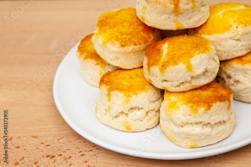 Homemade British Scones with clotted cream and raspberry jam 