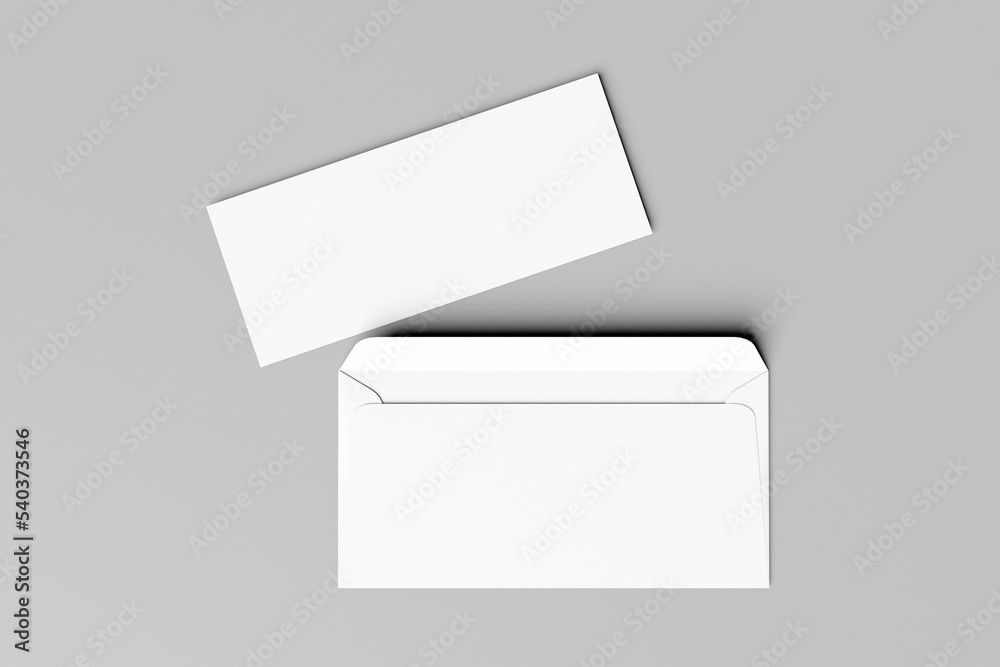 Blank envelopes on gray background. A4 sheet paper