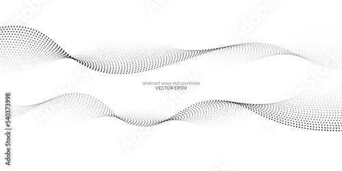 Fototapeta Flowing dots particles wave pattern halftone black gradient curve shape isolated on white background