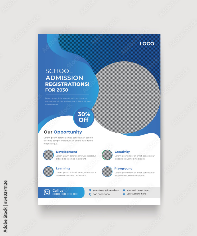 School admission flyer poster template. Online school kids education admission flyer.