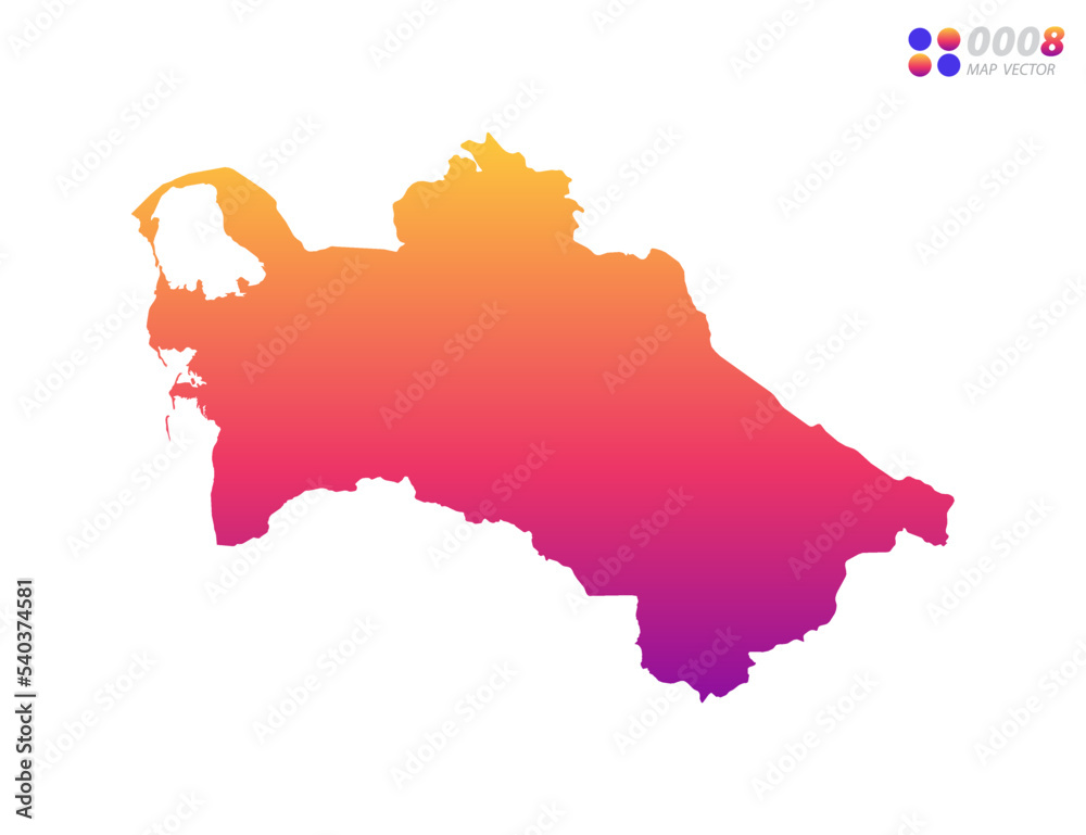 Naklejka premium Vector bright colorful gradient of Turkmenistan map on white background. Organized in layers for easy editing.