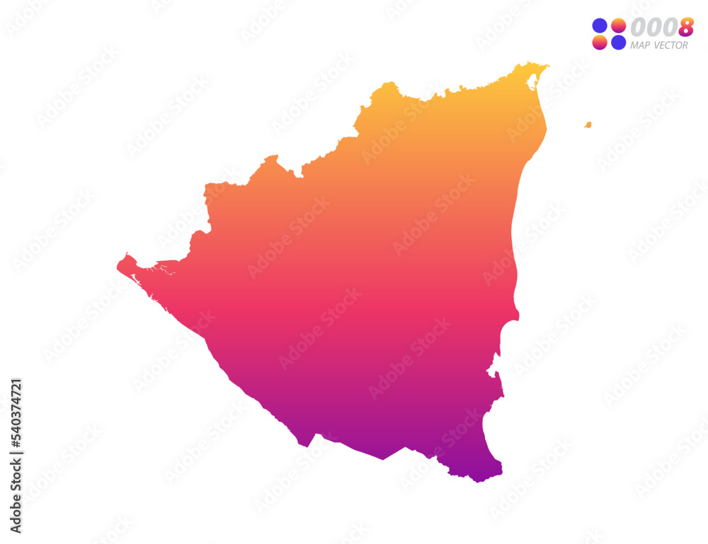 Fototapeta premium Vector bright colorful gradient of Nicaragua map on white background. Organized in layers for easy editing.