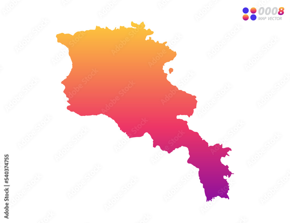 Vector bright colorful gradient of Armenia map on white background. Organized in layers for easy editing.
