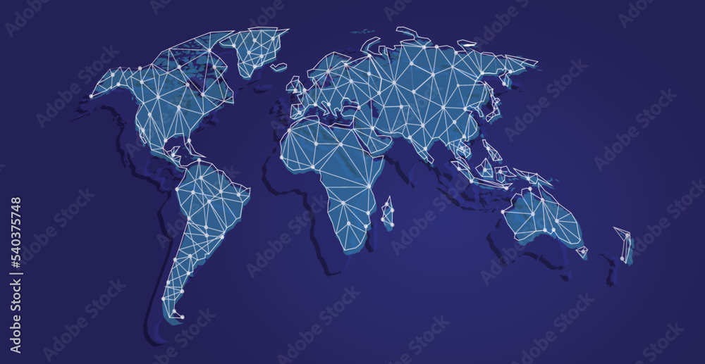 world map in blue network technology