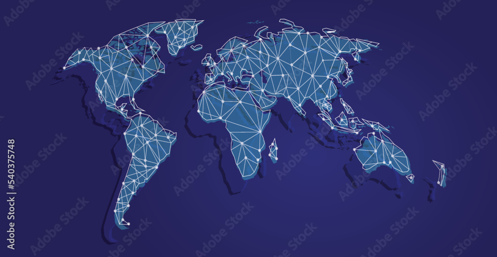 world map in blue network technology world map in blue network technology