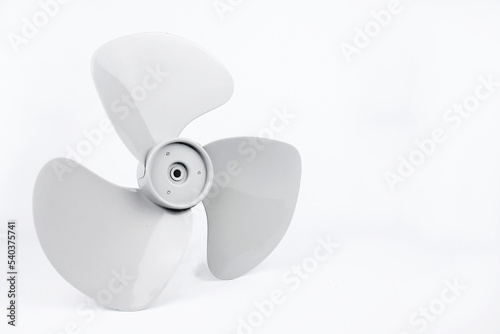 Table top fan blade or Propeller made of gray plastic, isolated on white background