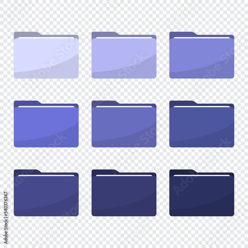Folder icons set in trendy 2022 very peri color. Trendy lavender violet folder icons. All type of document, file formats vector illustration symbols collection. Computer folder, folders sign