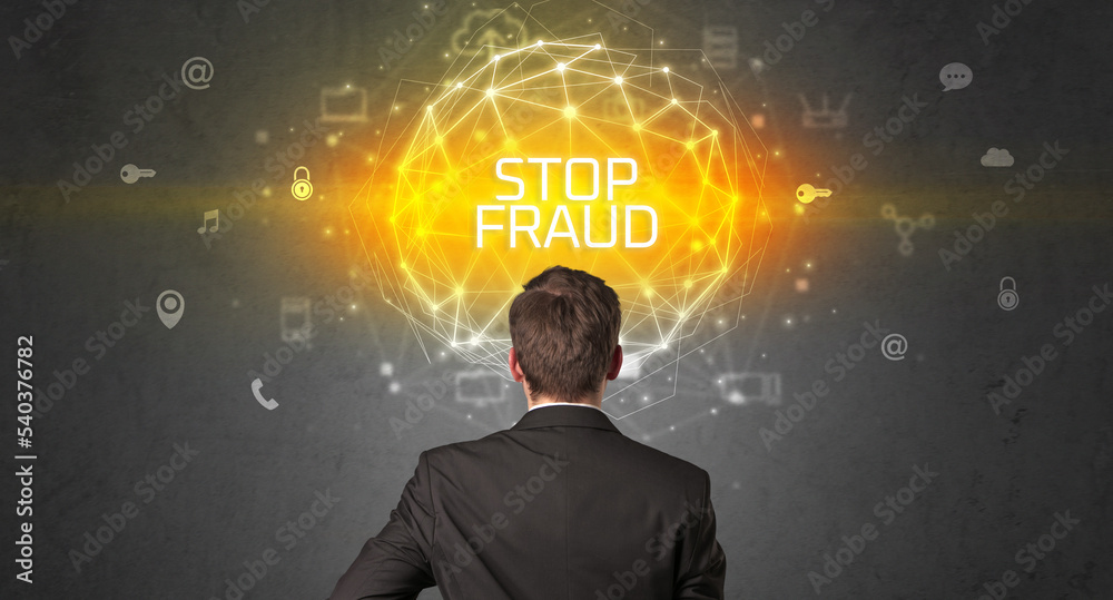 Rear view of a businessman, online security concept Rear view of a businessman, online security concept