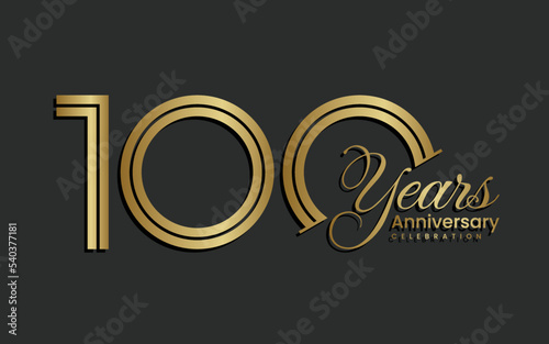 100th Anniversary logo design. One hundred Celebrating Anniversary Logo in gold color for celebration event, invitation, greeting, web template, flyer, banner, Double line logo, vector illustration