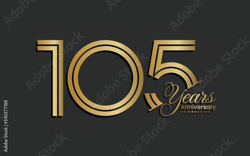 105th Anniversary logotype. Anniversary Celebration template design with gold color for celebration event, invitation, greeting, web template, flyer, banner, double line logo, vector illustration