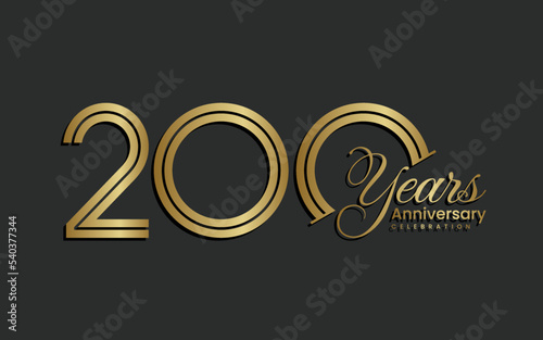200th Anniversary logotype. Anniversary Celebration template design with gold color for celebration event, invitation, greeting, web template, flyer, banner, double line logo, vector illustration photo