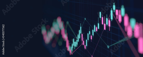 Financial graph with up trend line candlestick chart in stock market on neon color Widescreen background
 photo