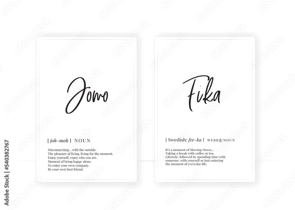 Fika and jomo definition, Minimalist Wording Design, Wall Decor, Wall
