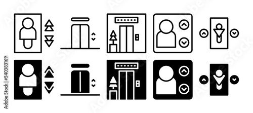 Elevator icon set. Vector illustration with line and solid style