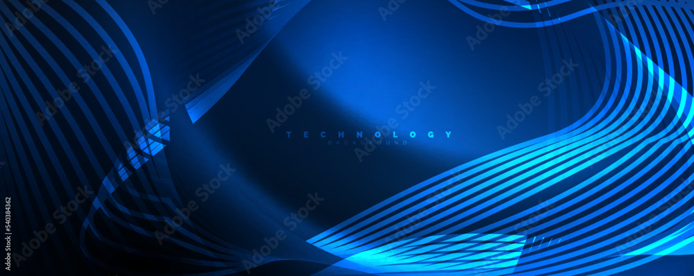 Naklejka premium Shiny neon waves, dynamic electric motion, energy or speed concept. Vector illustration for wallpaper, banner, background, leaflet, catalog, cover, flyer