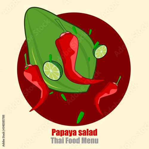 Papaya salad. Thai food menu. banner logo design illustration.