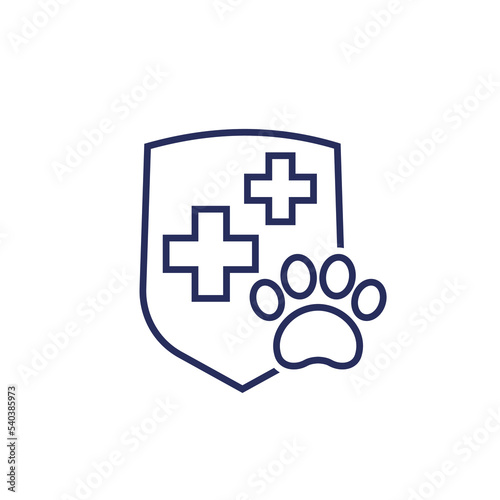 Pet insurance line icon with a shield