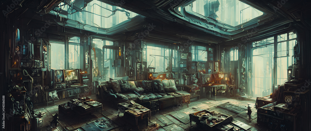 Artistic concept painting of a beautiful futuristic interior, background 3d illustration.