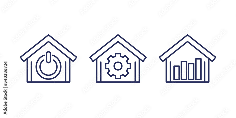 Smart home icons with a house, line vector
