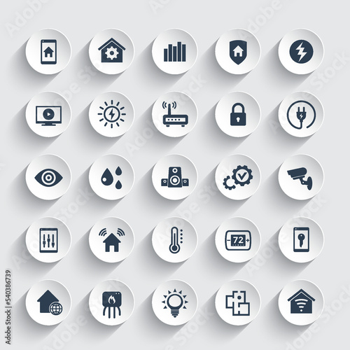 Smart home, house automation system icons set