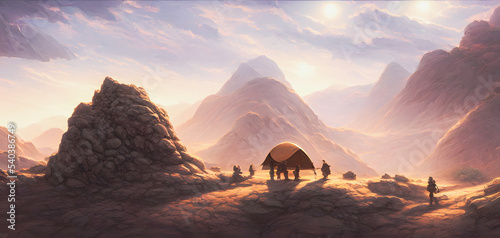 Artistic concept painting of a tents in the forest  background illustration.