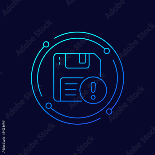 backup error, warning icon with a floppy disk, linear design