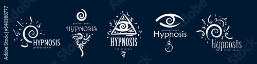 A set of hand-drawn logos for professional hypnosis