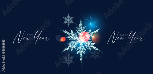 MErry Christmas and Happy New Year design with snowflakes and lights. Shining winter background.