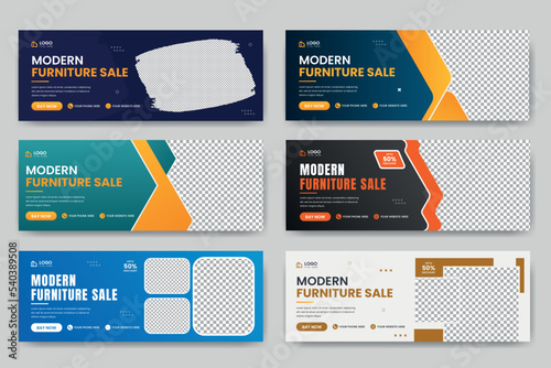Modern furniture sale facebook cover banner template and social media web banner layout bundle with Abstract  background