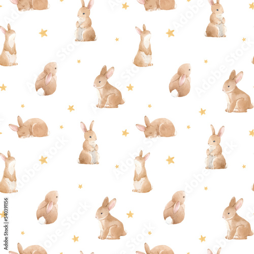 Beautiful vector seamless pattern with baby rabbits.