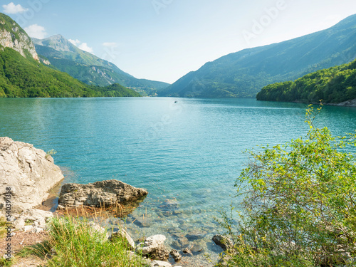 Nice summer day at Molveno lake, Italy.