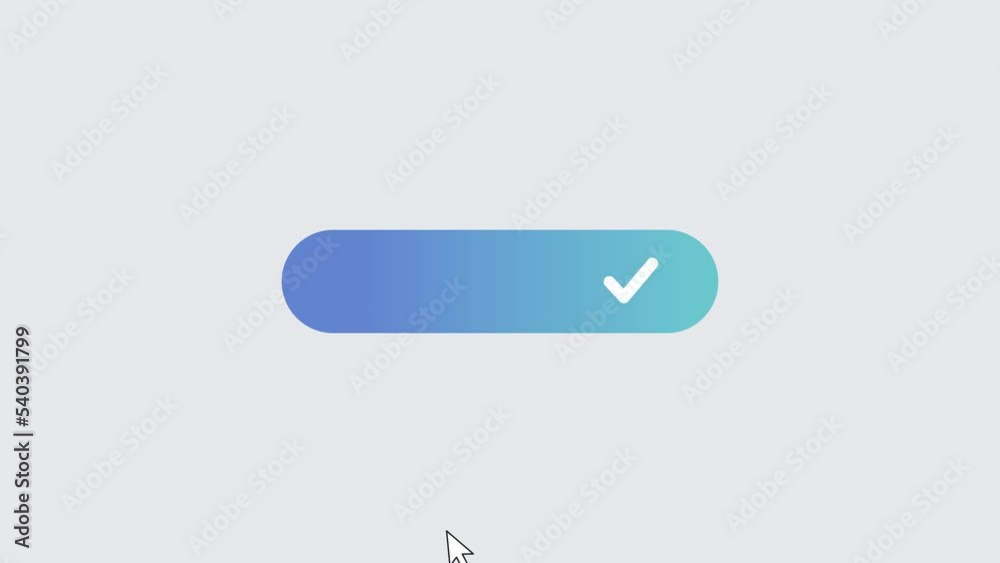 Blue button tag pressed on computer screen by cursor pointer mouse