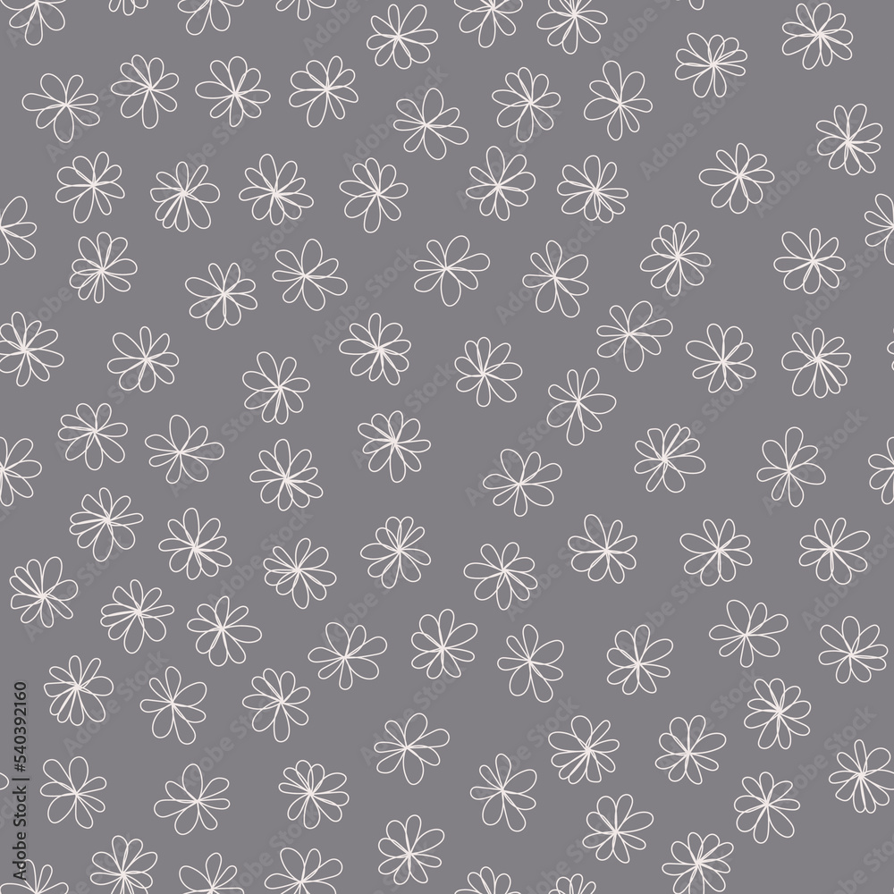 Contour drawing, seamless pattern. Gray neutral background. Vector illustration for packaging design, wallpaper, fabric, textiles, stationery, accessories.