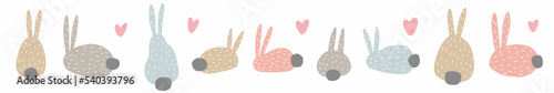 Vector horizontal pattern with rabbits drawn by hand in the style of a doodle