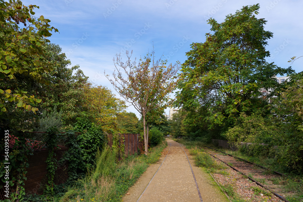 Railway track of the Petite Ceinture Paris' Abandoned Railway in 12th arrondissement Railway track of the Petite Ceinture Paris' Abandoned Railway in 12th arrondissement