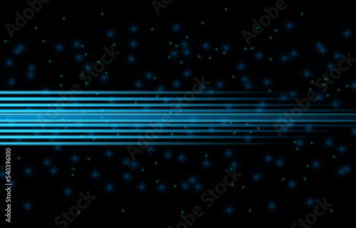 Technology blue laser beam. The lighting effect, floodlight directional, effect motion and speed. Abstract blue laser beam on black background. Neon rays of light. Vector illustration.